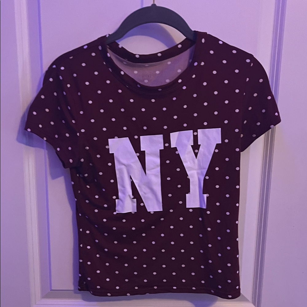Polka Dot NY Graphic Tee - White Dots on Plum